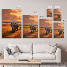 Load image into Gallery viewer, Elephant Print, Animal Wall Art, Sunset Print, Canvas Print, Wall Art, 3 Piece Wall Art, Nature Print, Retirement Gifts, Modern Office Art