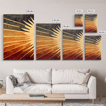 Carregar imagem no visualizador da galeria, Abstract Midcentury Modern Sunburst, Art Deco Style art, sun with rays, sun burst, boho style, 3 Piece Wall Art, Ready To Hang Canvas Print