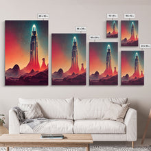Load image into Gallery viewer, Art Deco Scifi Art, Science Fiction Space Ships, 3 Piece Wall Art, Ready To Hang Canvas Print, Cool Unique Mancave wall Art Decor