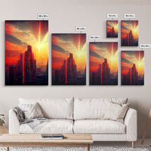 Load image into Gallery viewer, Cyberpunk City At Sunset, Futuristic, 3 Piece Wall Art, Ready To Hang Canvas Print, Cool Living Room Wall Art Decor