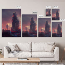 Load image into Gallery viewer, Cyberpunk City, Night City Watercolor, Videogame Concept Art, Watercolor Of a Cyberpunk City 3 Piece Wall Art, Ready To Hang Canvas Print