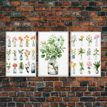 Carregar imagem no visualizador da galeria, 3 Piece Set, Cute Kawaii Floral Print, Flowers In Vases, Framed Wall Art, Canvas Print, Botanical Wall Decor, Dried Flower Large Art