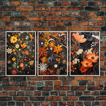 Load image into Gallery viewer, Boho Style Wall Art, Framed Canvas Print 3 Piece Set, Boho Chic, Gifts For Girlfriend, Boho Home Decor, Botanical Floral Art, Botanical Art