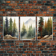 Carregar imagem no visualizador da galeria, 3 Panel Framed Canvas Print Wall Art Set of 3 Emerald Green Mountain Forest Lake Landscape Minimalist Modern Art Nature Wall Decor Pine Tree