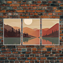 Load image into Gallery viewer, Boho Wall Art Prints, 3 Panel Canvas Art, Pacific Northwest Sunset, Boho Wall Art Set Minimalist Modern Mid Century Abstract Forest Wall Art