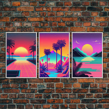 Load image into Gallery viewer, Retro 80s Style Art, 3 Panel Framed Canvas Prints, Canvas Wall Art, Synthwave / Vaporwave Aesthetic Retro Style Wall Art