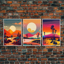 Load image into Gallery viewer, Art Deco Minimalism Desert Art, 3 Piece Triptych Art, Framed Canvas Prints, Multi-Panel Art, Desert Prints, Arizona Art, Western Decor