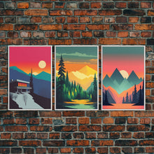 Load image into Gallery viewer, Scandinavian Canvas Prints Framed, 3 Piece Wall Art, Nordic Print Set, Modern Abstract Art, Minimalist Landscape Sunset Art, Forest Mountain