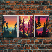Load image into Gallery viewer, 3 Piece Framed Canvas Wall Art Retro Forest Nature Scenery Minimalist Canvas Print Modern Home Artwork Decoration for Living Room