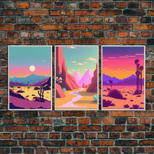 Load image into Gallery viewer, Desert Canvas Prints Set of 3, Arizona Desert 3 Panel Wall Art, Retro Boho Desert Art Print, Nature Gallery Wall Set, Large Framed Wall Art