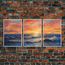 Carregar imagem no visualizador da galeria, 3 Piece Wall Art Blue Beach and Ocean Waves Panoramic Framed Canvas Print - Perfect for Living Room, Bedroom, Office Decor, Beach House Art