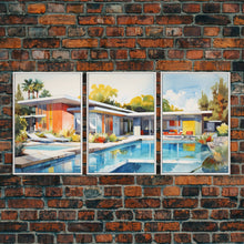 Load image into Gallery viewer, Architecture Wall Art, Mid-century House Art,  Canvas Print, Butterflies, Wall Art, 3 Piece Wall Art, Modern Office Art, Home Decor Prints