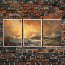 Carregar imagem no visualizador da galeria, 3 Piece Sunrise Ocean Painting On Canvas, Abstract Sea Landscape Painting, Original Textured Wall Art, Coastal Painting, Sunrise Painting