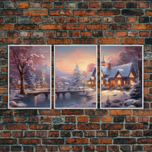 Carregar imagem no visualizador da galeria, 3 Piece Winter Scene, Framed Canvas Prints, Triptych Christmas Painting, Christmas Decor, Winter Art, Christmas Wall art, Xmas Art