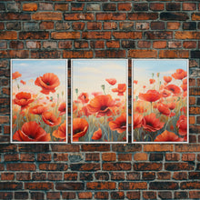 Load image into Gallery viewer, Beautiful Red Flowers, Wildflower Art, Framed Canvas Prints, 3 Piece Set, Triptych, Wall Art, Botanical Art, Floral Decor, Boho Style Art