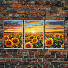 Load image into Gallery viewer, Beautiful Canvas Print Set | Sunflowers Wall Art Triptych | Botanical Print Set | Living Room Wall Art | Flower Illustrations | Flower Art