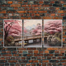 Cargar imagen en el visor de la galería, Cherry Blossom Wall Art, Japanese Print, Landscape Wall Art, Canvas Print, Wall Art, 3 Piece Wall Art, Farmhouse Wall Decor, Above Bed Art