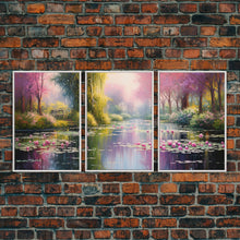 Load image into Gallery viewer, Zen Wall Art, Lake Wall Art, Lotus Print, Canvas Print, Set Of 3 Prints, Wall Art, 3 Piece Wall Art, Dining Room Decor, Home Decor Prints