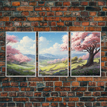 Load image into Gallery viewer, Cherry Blossom Art, Landscape Print, Mountain Wall Art, Canvas Print, Set Of 3 Prints, Wall Art, 3 Piece Wall Art, Country Home Decor