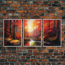 Carregar imagem no visualizador da galeria, Fall Wall Art, Fall Forest, Forest Print, Sunset, Canvas Print, Set Of 3 Prints, Wall Art, 3 Piece Wall Art, Farmhouse Art, Bookshelf Decor
