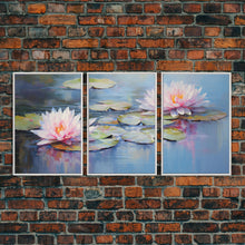 Load image into Gallery viewer, Lotus Wall Art, Floral Art Print, Water Lily Art, Canvas Print, Wall Art, 3 Piece Wall Art, Boho Wall Art, Farmhouse Wall Art, Closing Gift