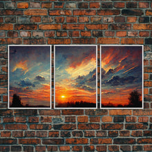 Carregar imagem no visualizador da galeria, Forest Sunset Wall Decor, Oil Painting Style, 3 Piece Wall Art, Ready To Hang Canvas Print, Cool Unique Living Room Wall Art Decor