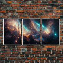 Carregar imagem no visualizador da galeria, Galaxy of Stars, Scifi, String Theory, 3 Piece Wall Art, Ready To Hang Canvas Print, Cool Living Room Wall Art Decor