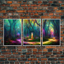 Cargar imagen en el visor de la galería, Fantasy wall art, canvas print, magical forest, fantasy landscape art, 3 Piece Wall Art, Ready To Hang Canvas Print