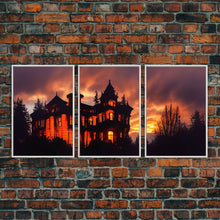 Carregar imagem no visualizador da galeria, 3 Piece Canvas Wall Decor, Ready To Hang Canvas Prints, Victorian Style Haunted House, Spooky Halloween Wall Art Decor