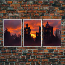 Carregar imagem no visualizador da galeria, 3 Piece Canvas Wall Decor, Ready To Hang Canvas Prints, Victorian Style Haunted House, Spooky Halloween Wall Art Decor