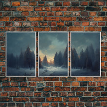 Carregar imagem no visualizador da galeria, 3 Piece Art, Winter Nature Landscape, Framed Canvas Prints, Canvas Art, Large Format Wall Art, Huge Art, Pine Tree Forest Decor