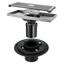 Cargar imagen en el visor de la galería, 8 Inch Shower Linear Brushed Nickel Drain Rectangular Floor Drain with Accessories Square Hole Pattern Cover Grate Removable Brushed Nickel Brass