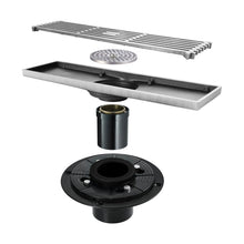 Cargar imagen en el visor de la galería, 12-Inch Brushed Nickel Rectangular Floor Drain - Square Hole Pattern Cover Grate - Removable - Includes Accessories