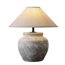 Carregar imagem no visualizador da galeria, Nogy Wabi-Sabi Ceramic Table Lamp – Rustic Stone Texture with Linen Shade
