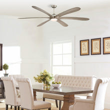 Carregar imagem no visualizador da galeria, 72" Jaydn Farmhouse Satin Nickel DC Motor Downrod Mount Reversible Ceiling Fan with Lighting and Remote Control