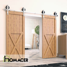 Load image into Gallery viewer, Non-Bypass Sliding Barn Door Hardware Kit - Spoke Wheel Design Roller - Silver Finish