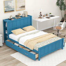 Carregar imagem no visualizador da galeria, Full Size Platform Bed with Drawers and Storage Shelves, Blue