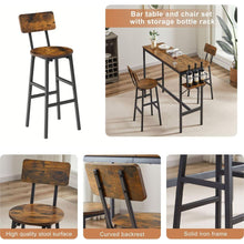 Load image into Gallery viewer, Bar Table Set with wine bottle storage rack. Rustic Brown, 47.24" L x 15.75" W x 35.43" H.