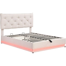 Load image into Gallery viewer, Full Size Upholstered Bed with Hydraulic Storage System and LED Light, Modern Platform Bed with Button-tufted Design Headboard, Beige