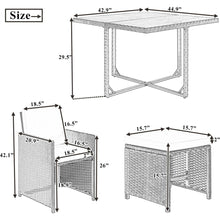 Carregar imagem no visualizador da galeria, Patio All-Weather PE Wicker Dining Table Set with Wood Tabletop for 8, Black Rattan+Beige Cushion (9-Piece)