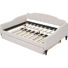 Carregar imagem no visualizador da galeria, Full Size Upholstered Tufted Daybed with Twin Size Trundle, Beige