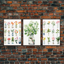 Carregar imagem no visualizador da galeria, 3 Piece Set, Cute Kawaii Floral Print, Flowers In Vases, Framed Wall Art, Canvas Print, Botanical Wall Decor, Dried Flower Large Art