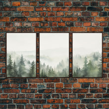 Carregar imagem no visualizador da galeria, Framed Canvas Wall Art Set of 3 Emerald Green Pine Tree Mountain Range Nature Landscape Prints Minimalist Modern Art Woodland Nursery Decor