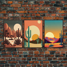 Load image into Gallery viewer, Arizona Desert Landscape, Framed Canvas Print Set, 3 Piece Wall Art, Brown Sepia Art, Mountains Wall Art, Office Wall Art