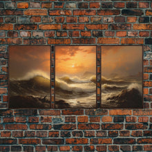 Load image into Gallery viewer, Beneath The Roaring Sea, Seascape Painting, 3 Piece Set, Framed Canvas Print, Cool Wall Art, Office Decor, Above Sofa Art
