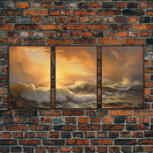 Carregar imagem no visualizador da galeria, 3 Piece Sunrise Ocean Painting On Canvas, Abstract Sea Landscape Painting, Original Textured Wall Art, Coastal Painting, Sunrise Painting