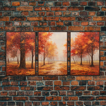 Carregar imagem no visualizador da galeria, Fall Decor, 3 Piece Wall Art Set, Autumn Forest Oil Painting Canvas Prints, Fall Decorations, Halloween Art, Fall Forest Landscape Painting