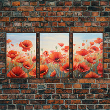 Load image into Gallery viewer, Beautiful Red Flowers, Wildflower Art, Framed Canvas Prints, 3 Piece Set, Triptych, Wall Art, Botanical Art, Floral Decor, Boho Style Art
