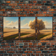 Carregar imagem no visualizador da galeria, A lone tree in a Texas field, Canvas print, Texan art, Prairies, fields and grass, 3 Piece Wall Art, Ready To Hang Canvas Print