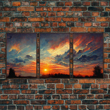 Carregar imagem no visualizador da galeria, Forest Sunset Wall Decor, Oil Painting Style, 3 Piece Wall Art, Ready To Hang Canvas Print, Cool Unique Living Room Wall Art Decor